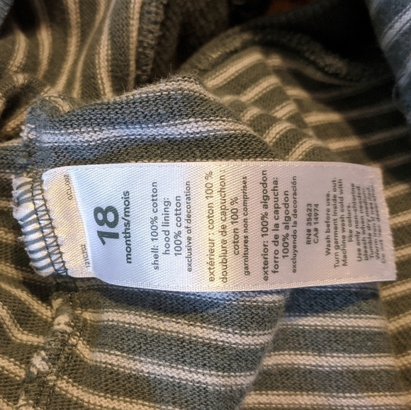 Adorable bear ears zip up jacket, slate blue and white, striped, size 18 mos - Picture 7 of 7